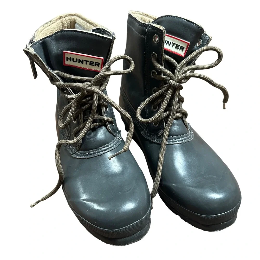 Hunter Corwin Gray Waterproof Rubber Leather Side Zip Rain Boots Size 9M 10F